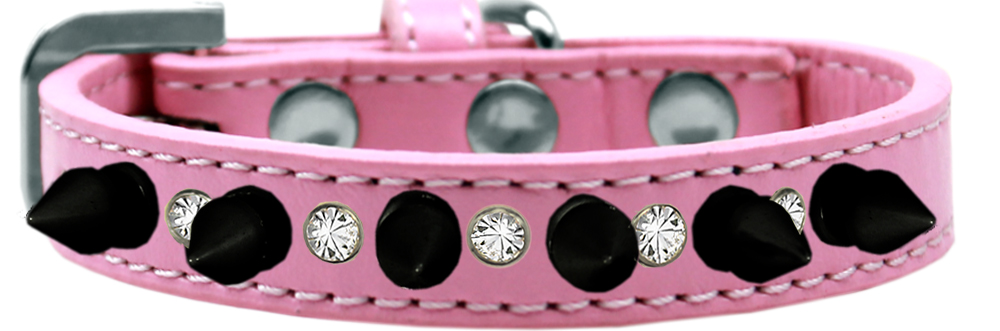 Crystal and Black Spikes Dog Collar Light Pink Size 12
